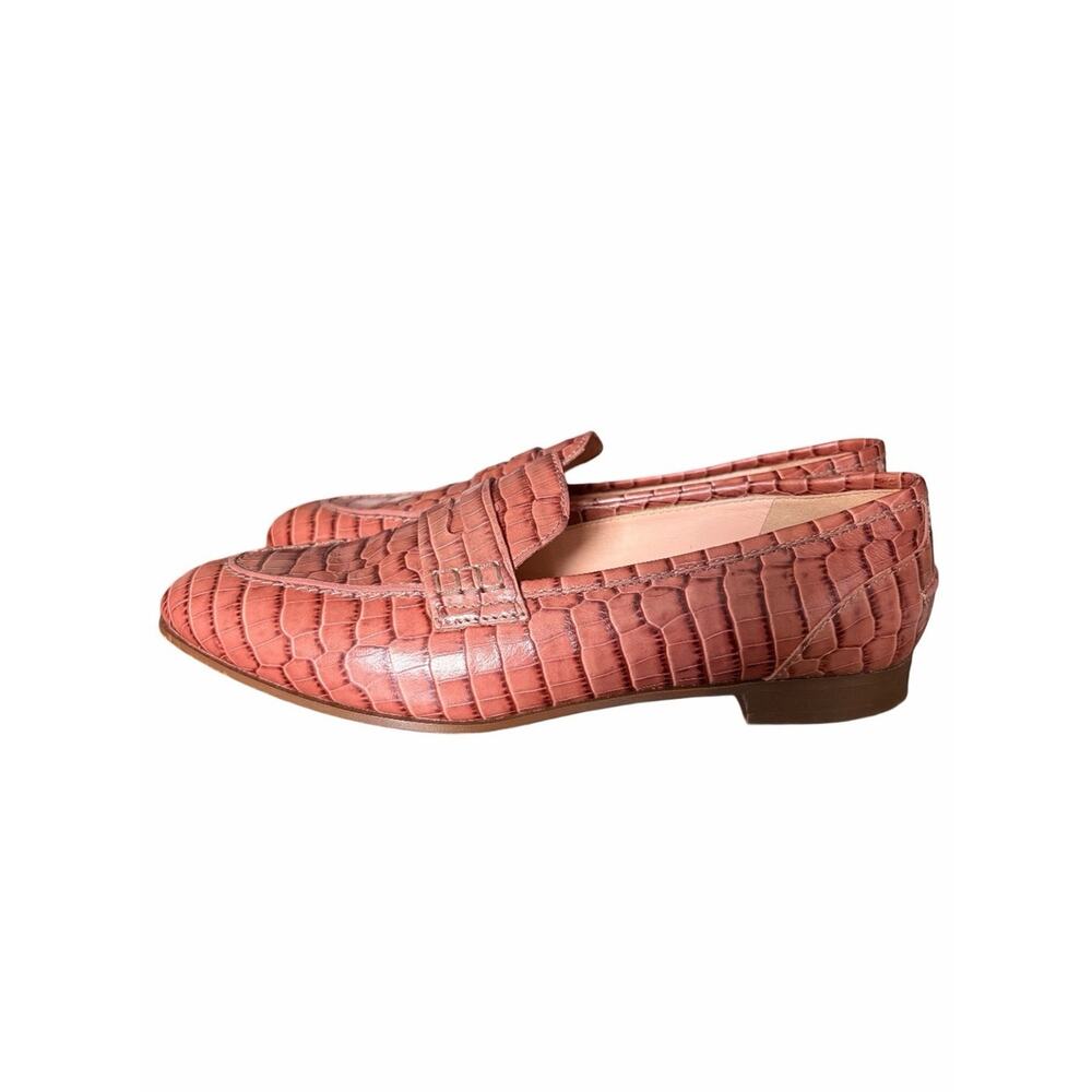 J. Crew Academy Penny Leather Loafers Size 8.5 Croc Embossed Pinkish Brown - Picture 5 of 9